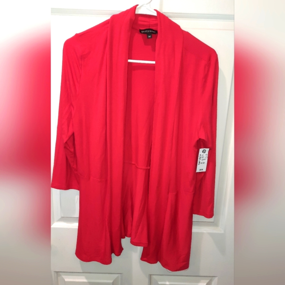 NWT! Grayson Sweater Womans Medium Red Open Front Cardigan Preppy Business